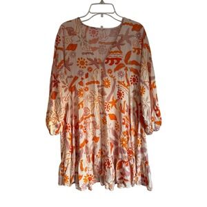Label of Love Caftan Swim Cover Up Dress Mini V Neck Rayon Size S